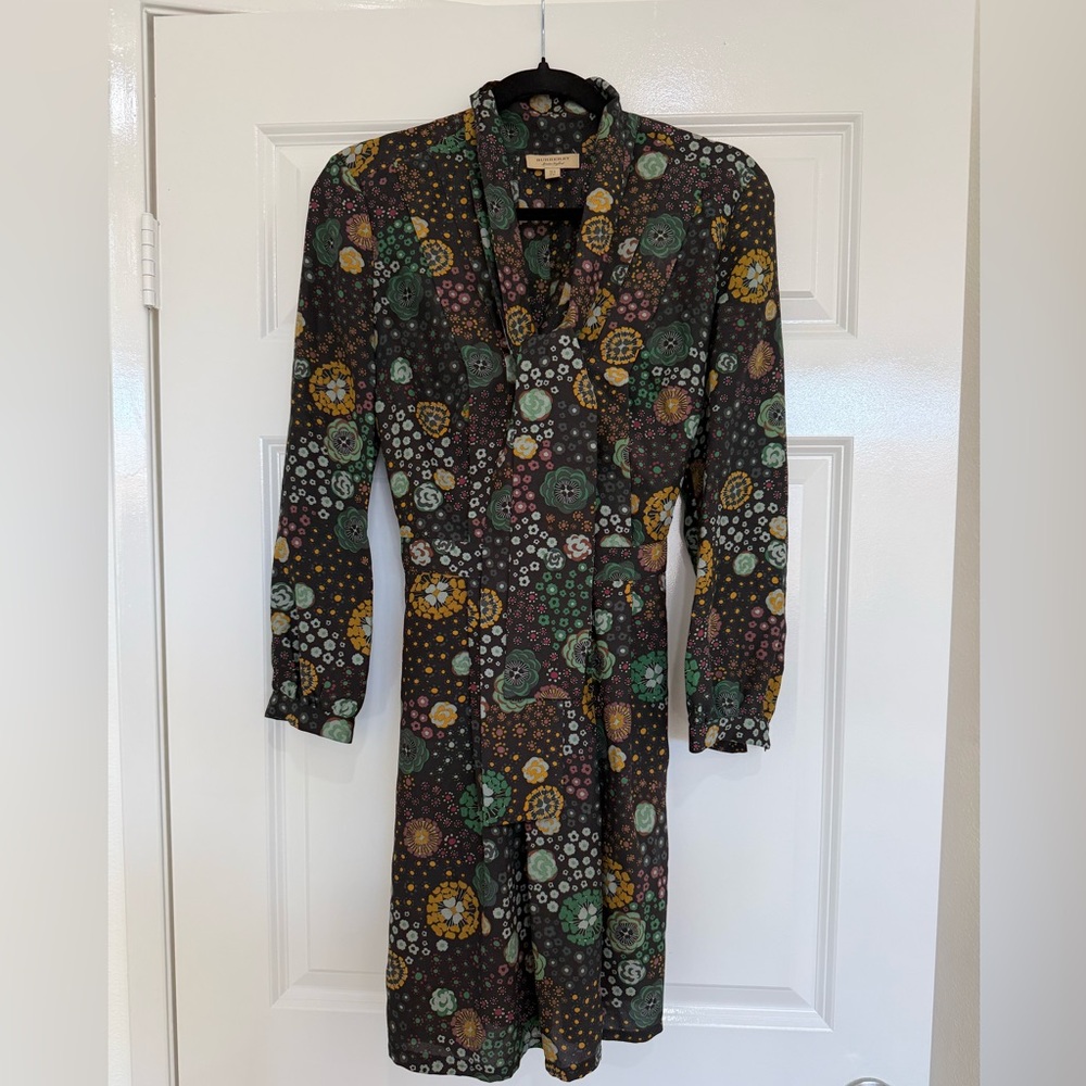 Burberry Black Floral Long Sleeve Dress